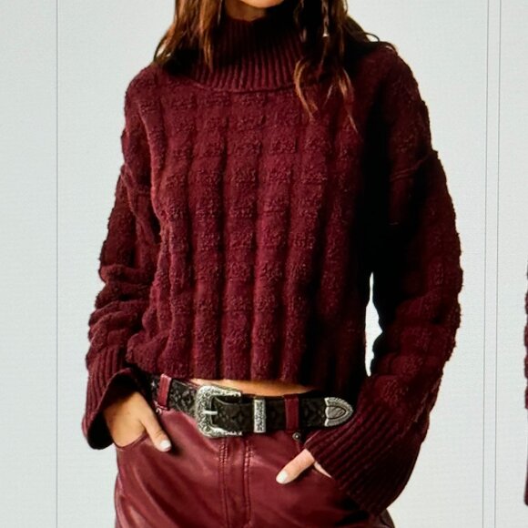 FREE PEOPLE Care FP Soul Searcher Mock Neck Sweater / Wine Heather New with Tags - Picture 1 of 8